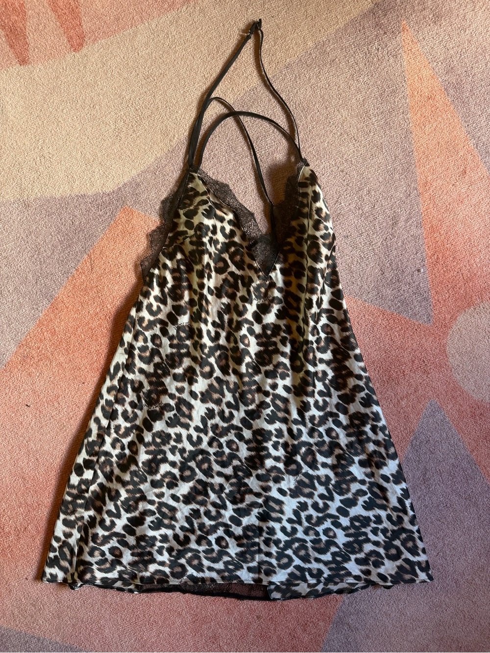 Victoria’ Secret Leopard Print Satin Slip Babydoll Dress with Lace Trim